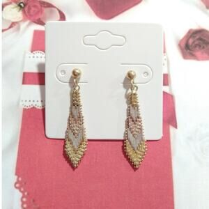 14k yellow rose gold Sterling Silver 925 Dangle Drop Earrings Tri Tone Posts